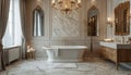 Opulent Marble Bathroom with Freestanding Tub and Luxurious Decor Royalty Free Stock Photo